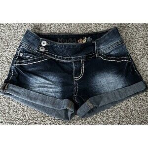 Women's Mudd Cuffed Dark Wash Y2K Jean Shorts, Size 5
